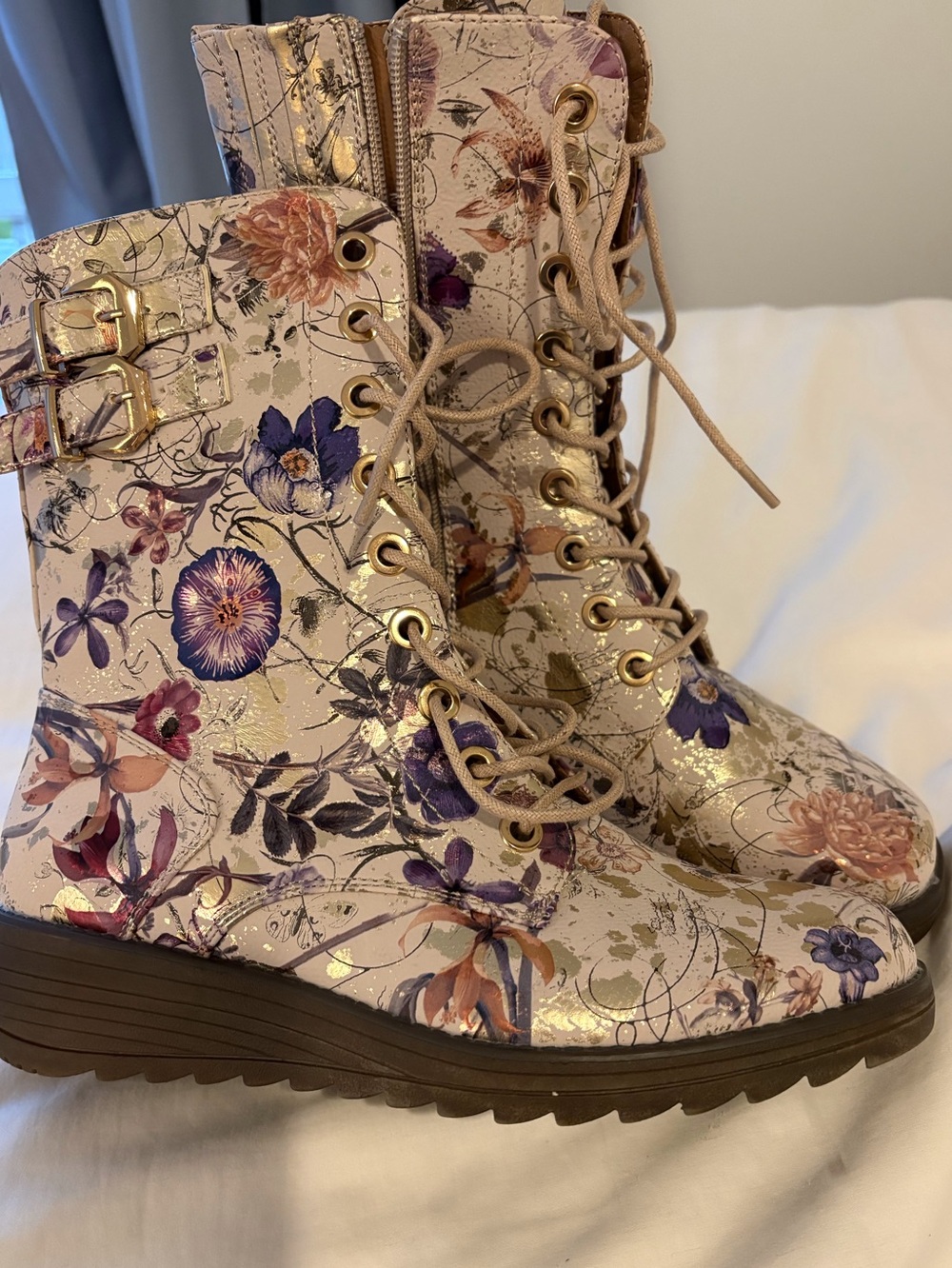 Maher Combat Boots Floral New Zealand Vegan
